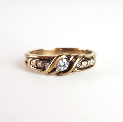 #ad Vintage 9ct Rose Gold Medieval Style 7 Diamond Gemstone Ring Size N Twist Round