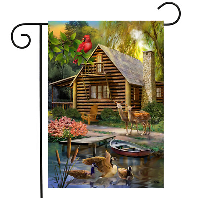 #ad Lakeside Cabin Summer Garden Flag Camping 12.5quot; x 18quot; Briarwood Lane