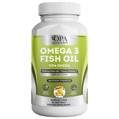 #ad OPA Omega Fish Oil 1200mg Burpless and Lemon Flavor for Heart Health 60 Ct.