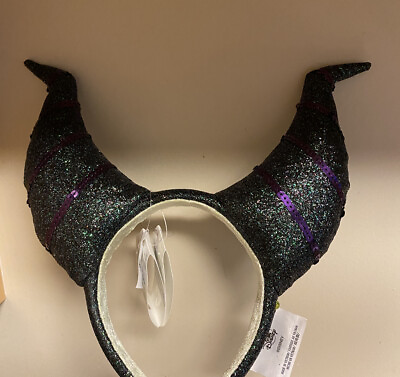 #ad Disney 2023 Sleeping Beauty Maleficent Horned Black Purple Ears Headband NEW