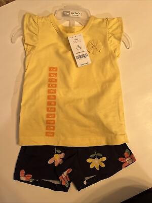 #ad NWT Girls CARTERS 2 Piece Yellow Floral Short Set Size 12M $9.56