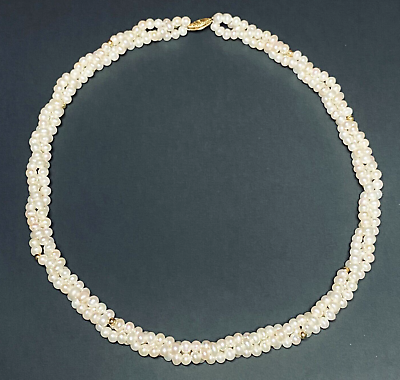 #ad Beautiful 3 Strand Cultured Pearl Necklace 14Kt Gold Clasp Gold Spacers E209