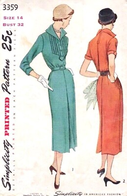 #ad 1950s SIZE 14 SIMPLICITY 3359 MISSES ONE PIECE DRESS *COMPLETE