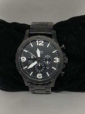 #ad Fossil Nate JR1354 Men#x27;s Black Stainless Steel Analog Dial Quartz Watch WO412