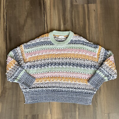 #ad Lou amp; Grey Women#x27;s Multicolor Stripe Open Knit Sweater Cotton Blend XL