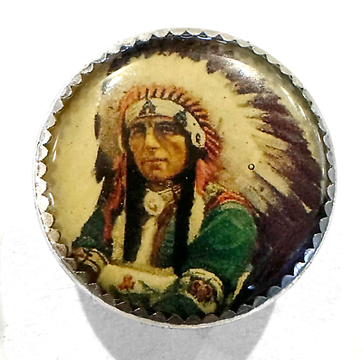 #ad Native American Indian Chief 3 4quot; Picture Button Sewing Button Pi47