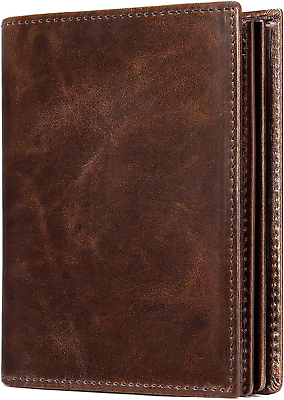 #ad Mens Leather Bifold RFID Vertical Wallet Extra Large Capacity Card Holder with