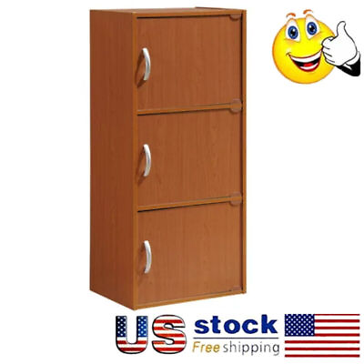 #ad 3 Door 3 Shelf Storage Cabinet Bookcase Organizer Kitchen Pantry Cupboard Shelf