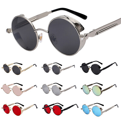 #ad Retro Round Steampunk Sunglasses Gothic Circle Metal Frame Hipster Sun Glasses