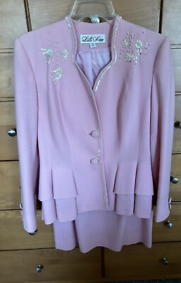 #ad Lillie Ann Size 6 Pink Sequin Flounce Lined Skirt Suit READ WELL Vintage