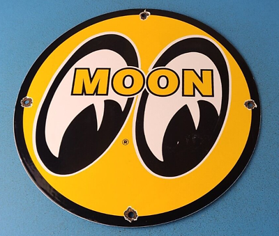 #ad Vintage Moon Eyes Sign Speed Equipment Auto Racing Porcelain Gas Pump Sign