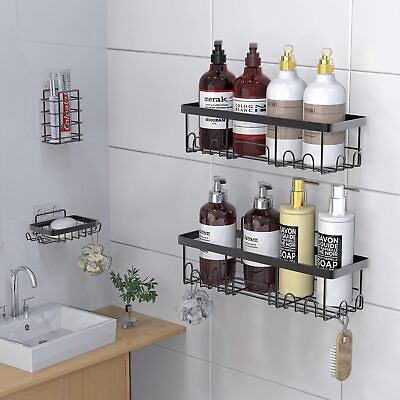#ad Kitchen Bedroom Bathroom Shelves Over Toilet Floating Wall Shelf Set of 4Blac...