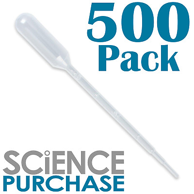 #ad 500 Pack Plastic Transfer Pipettes Graduated to 1mL 0.25mL Graduation