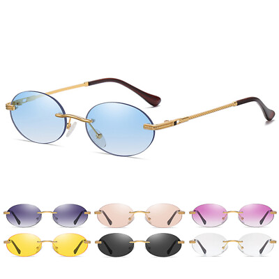 #ad Fashion Small Oval Rimless Sunglasses John Lennon Style Vintage Round Eyeglasses