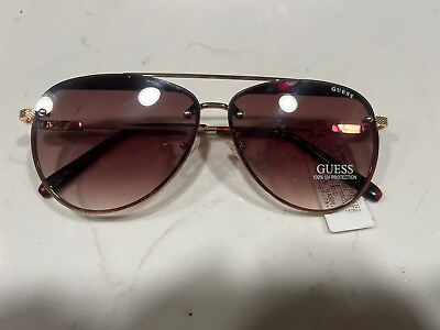 #ad Guess GF0386 32F Rimless Aviator Sunglasses Gold Brown Frame Brown Gradient Lens