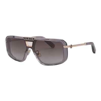 #ad New Philipp Plein Men Square Sunglasses Clear Gray Shield SPP008M 0M78 Brown Lns $255.50