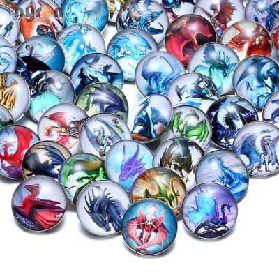 #ad 50pcs lot 18mm Snap Button Dragon Theme Glass Charms For Snap Jewelry HM063
