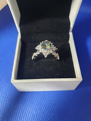 #ad Rainbow ring cut fashion Sterling Silver Ring 925 Size 7 3 4