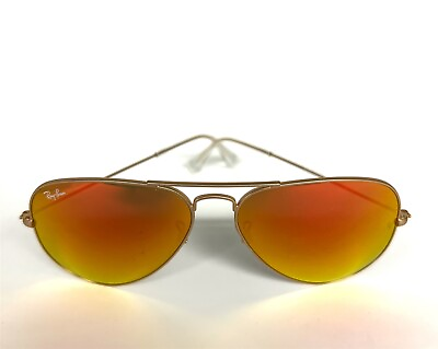#ad Ray Ban RB 3025 112 69 Aviator Sunglasses Matte Gold Orange Flash 58mm READ
