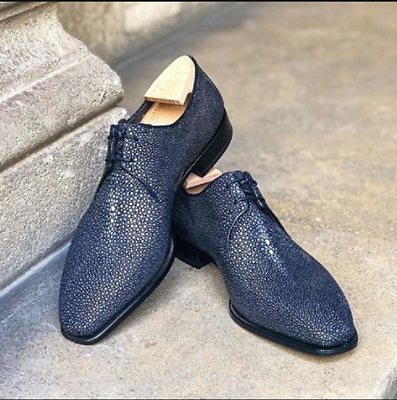 #ad Men#x27;s New Shoes Handmade Blue Stingray Fish leather Oxford shoe Lace up Formal