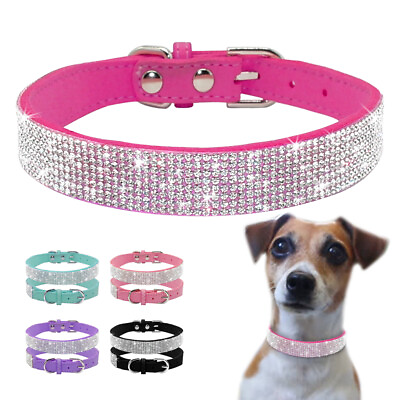 #ad Crystal Rhinestone Dog Collar Small Fancy Bling Cat Kitten Necklace Pink Blue