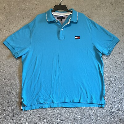 #ad Tommy Hilfiger Men Polo Shirt 2XL Blue Short Sleeve Collar Casual Logo Embroider