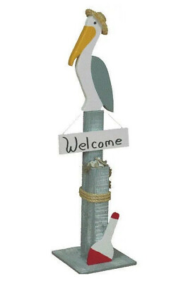 #ad PELICAN WELCOME PIER POST Nautical Lawn Porch Ornament Sea Bird Sign Amish USA