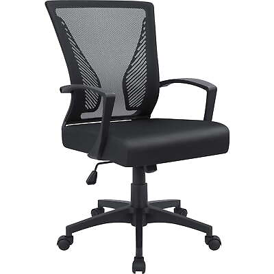 #ad Black Mid Back Office Desk Chair Ergonomic Mesh Task Chair with Lumbar Support