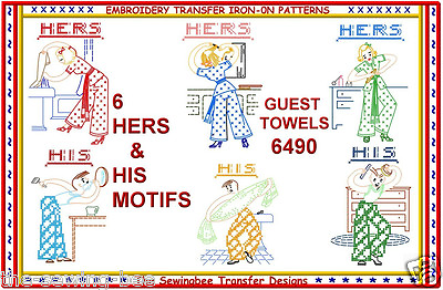 #ad His amp; Hers 6 Design Embroidery Guest Towels Transfers Motifs Couples 6490