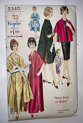 #ad 1960s Vintage Pattern Vogue 5345 Stole Coat in Three Lengths Factory Fold