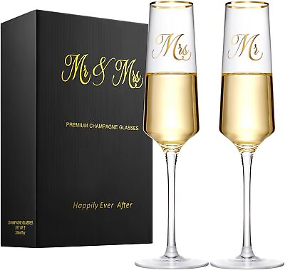 #ad Mr and Mrs Champagne Flutes with Long StemBride Groom Classy Shape $40.58