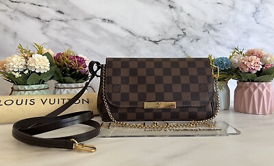 #ad Authentic Louis Vuitton Favorite PM Damier Ebene Crossbody Small Handbag EUC