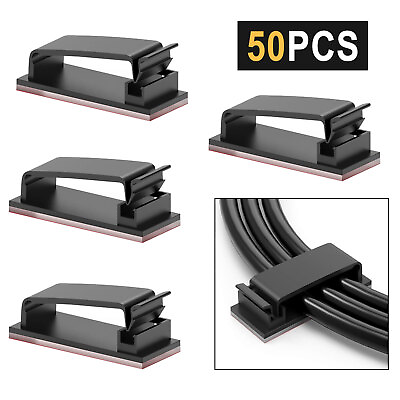 #ad 50Pcs Cable Clips Self Adhesive Cord Management Wire Holder Organizer Clamp