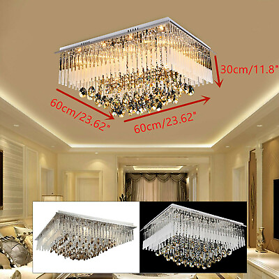 #ad Luxury Square Crystal Light LED Glass Chandelier Droplet Ceiling Pendant Fixture