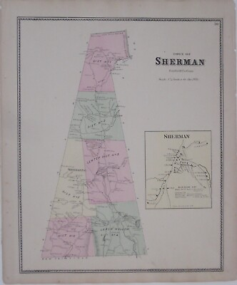 #ad Original 1867 FW Beers School District Map SHERMAN Fairfield County Connecticut