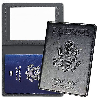 #ad Leather Passport Holder Wallet Blocking Cover Protector For Vaccination Card