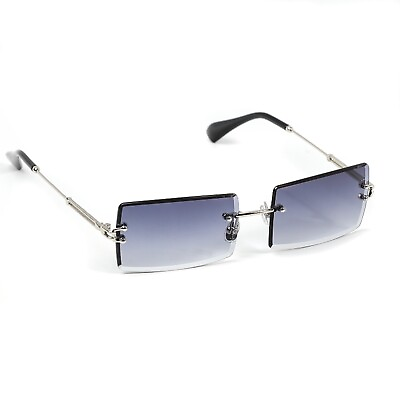 #ad Rimless Mens Square Silver Frame Purple Tint Buffs Hip Hop Fashion Sunglasses