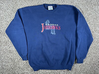 #ad Vintage Kansas Jayhawks Embroidered Crewneck Sweatshirt Size XL Navy Blue