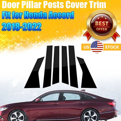 #ad 6pcs Glossy Post Pillar Black for 2018 2021 Accord Honda Window Door Trim Cover