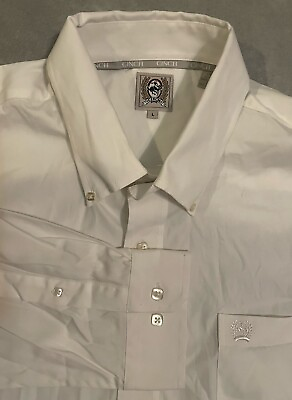 #ad Cinch Mens White Long Sleeve Button Up Shirt Size Large