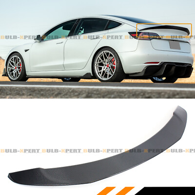 #ad For 2017 2023 Tesla Model 3 VS Style Sport Carbon Fiber Trunk Lid Spoiler Wing