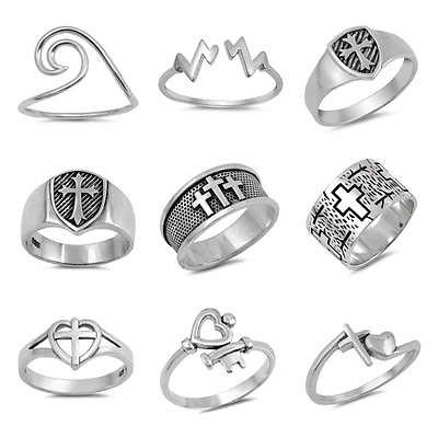 #ad NEW STERLING SILVER RINGS quot;CROSS HEART BEATS KEYS WAVE MEDIEVAL CROSSquot;