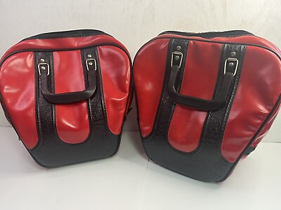 #ad Vintage Pair Of Retro Red Black Bowling Bags Single Ball Matching Pair Couples