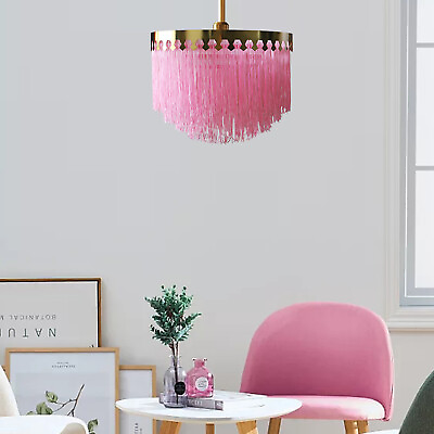 #ad 15#x27;#x27; Pendant Lamp Fixture LED Ceiling Light Chandelier Light Pink Fringe Decor