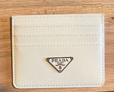 #ad Prada Saffiano Card Holder Wallet White Men and Women Slightly Used