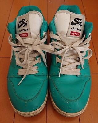 #ad US9 Supreme × Nike SB Air Force 2 quot;New Emeraldquot; AA0871 313 2017 Used From Japan