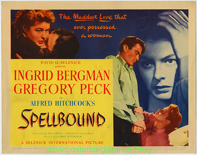 #ad SPELLBOUND TITLE LOBBY CARD size 11x14 MOVIE POSTER INGRID BERGMAN GREGORY PECK