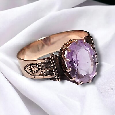 #ad Antique Victorian 10k Rose Gold Amethyst Ring Size 8