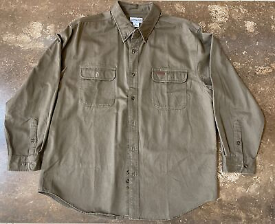 #ad Carhartt Mens Brown Heavy Duty Button Up Long Sleeve Shirt Cotton XL