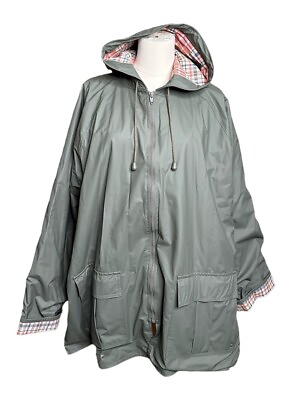 #ad Vtg Misty Harbor Rain Jacket Coat Womens 2X Lined Hooded Pockets Sage Green Zip